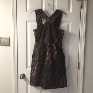 Leopard print party dress with front pockets